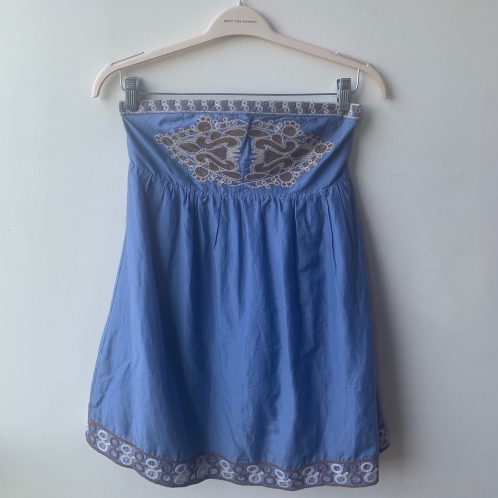Boho babydoll strapless embroidered dress